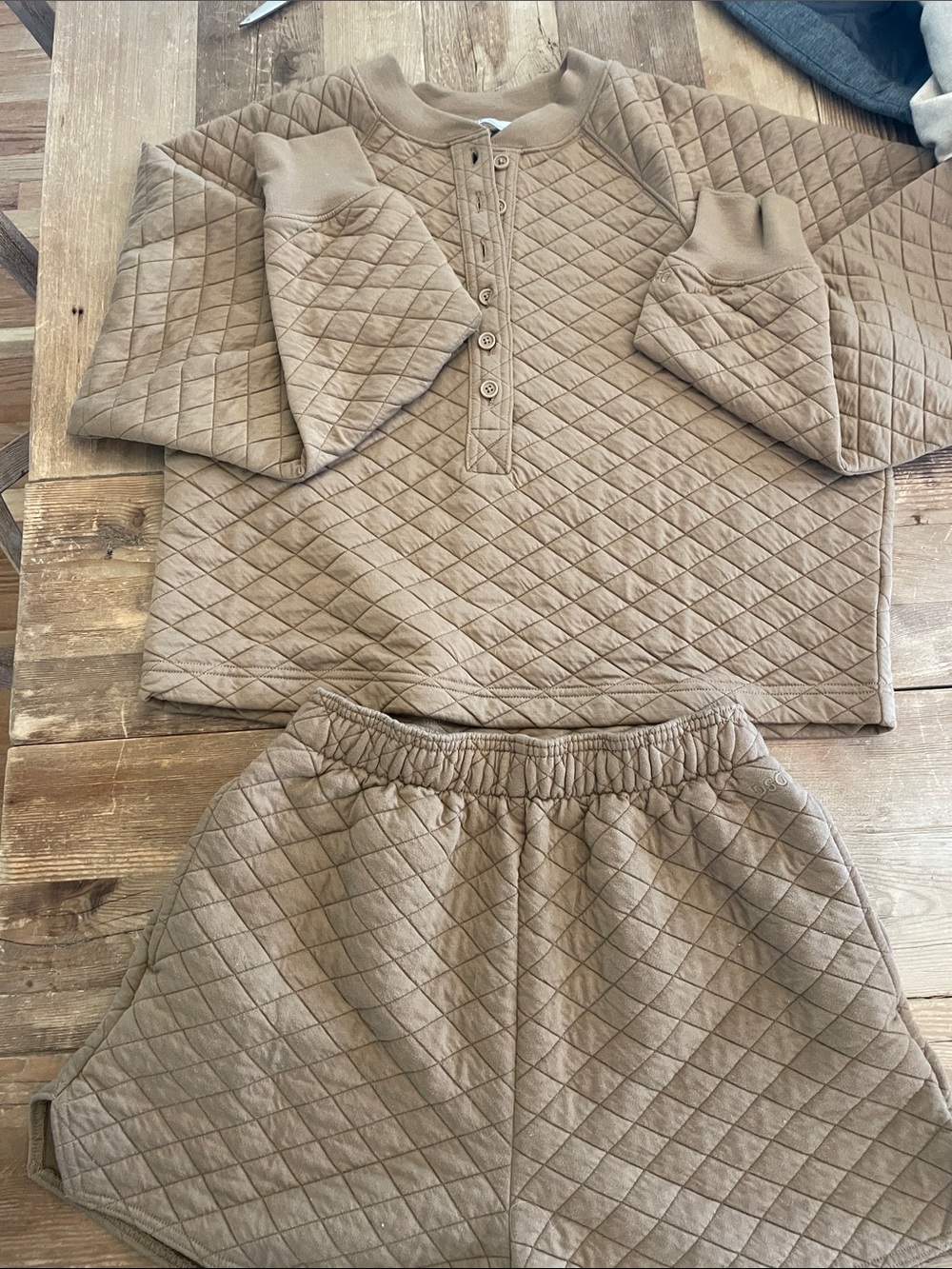 DSG Quilted Two-Piece Lounge Set in Taupe